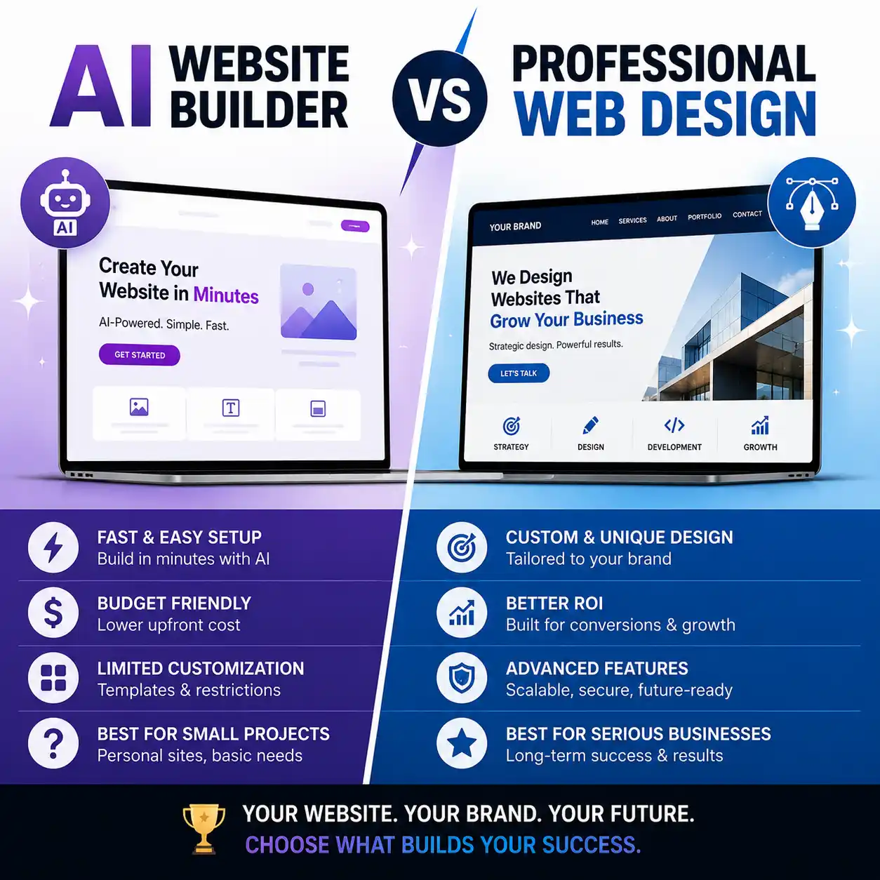 AI website builder vs professional web design comparison